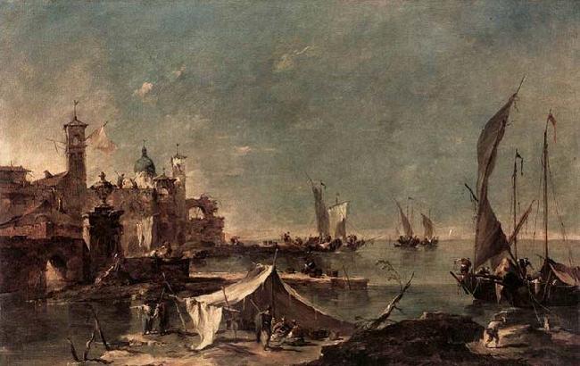 GUARDI, Francesco Landscape with a Fisherman-s Tent oil painting image